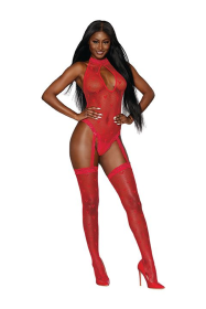(D)SEAMLESS HEART FISHNET BODYSTOCKING LIPSTICK RED O/S