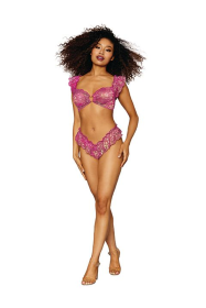 (WD) GOLD FOIL LACE BRALETTE & PANTY SET AZALEA/GOLD O/S