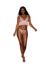 (D) HEART SHAPED EMBROIDERY PA & BRALETTE SET CANDY PINK O/S