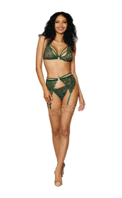 (WD) METALLIC STRETCH LACE 3PC EVERGREEN O/S