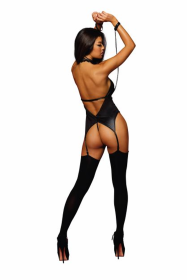(D) FAUX LEATHER SHORT GARTER W/ BLACK CHAIN DETAIL BLACK OS