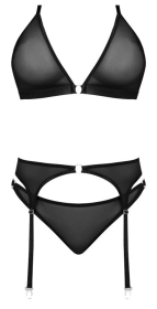 SASSY BRA GARTER & ROUCHED PANTY BLACK 2XL