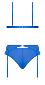 SASSY BRA GARTER & ROUCHED PANTY COBALT 2XL