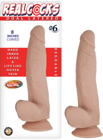 REAL COCKS DUAL LAYERED #6 FLESH CURVED 8 "