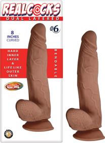 REAL COCKS DUAL LAYERED #6 BROWN CURVED 8 "