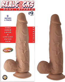 REAL COCKS DUAL LAYERED #9 BROWN THICK 9 "