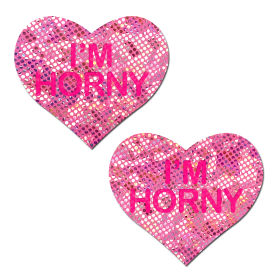PASTEASE LOVE LIQUID PINK HEART I'M HORNY NIPPLE PASTIES