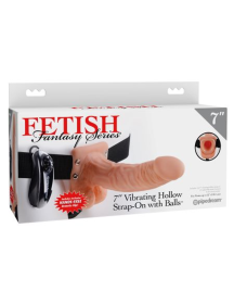 FETISH FANTASY 7 VIBRATING HOLLOW STRAP ON W/BALLS FLESH "