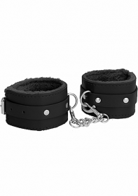 OUCH! PLUSH LEATHER HANDCUFFS BLACK