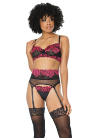 In Bloom Bra Set (Color: Black, size: s)
