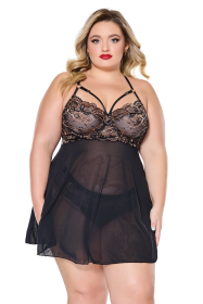 Ember Glow  Babydoll & Thong (Color: Black, size: m)