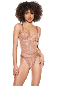 Poppin' Bubbly Bra, Waist Cincher & Thong (Color: Rose Gold, size: l)