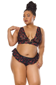 Heartbreaker Bralette & Thong (Color: Black, size: OSXL)